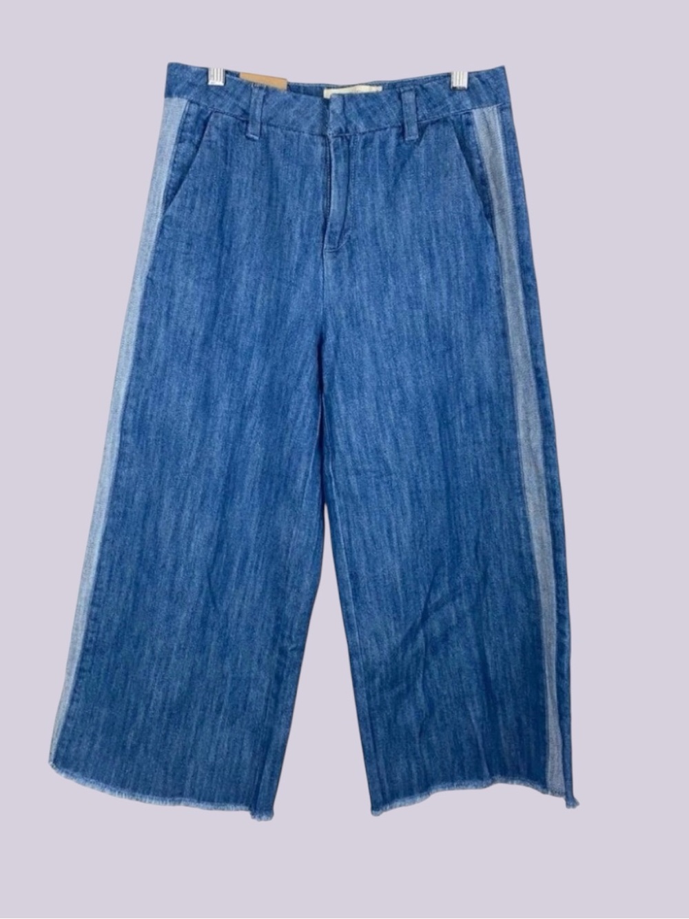 Denim Cropped Wide Leg High Rise Cotton Blue Jeans